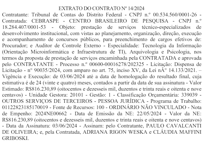 Cebraspe é a banca do concurso TCDF